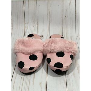 Victorias Secret Polka Dot Slippers Pink and Black Size Small 5/6